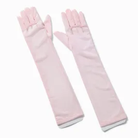 Gants longs en tissu extra-fin rose tendre