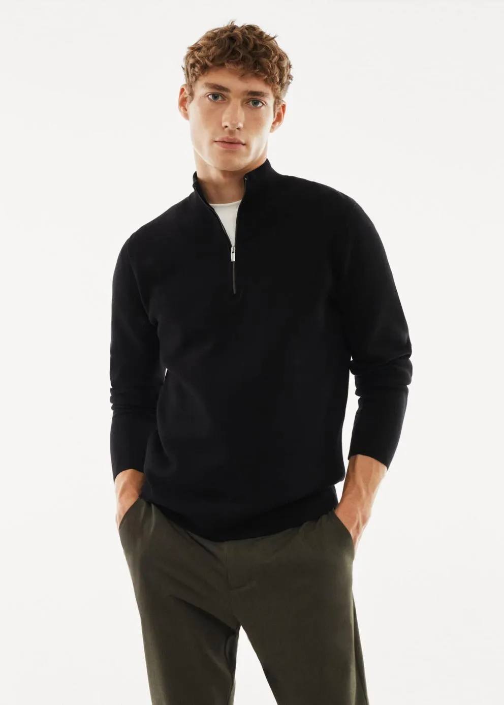 Gilets Et Pull-Overs | Homme MANGO Pull-over Col Montant Zip Noir