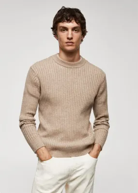 Gilets Et Pull-Overs | Homme MANGO Pull-over Maille Côtelée Laine Mélangée Beige