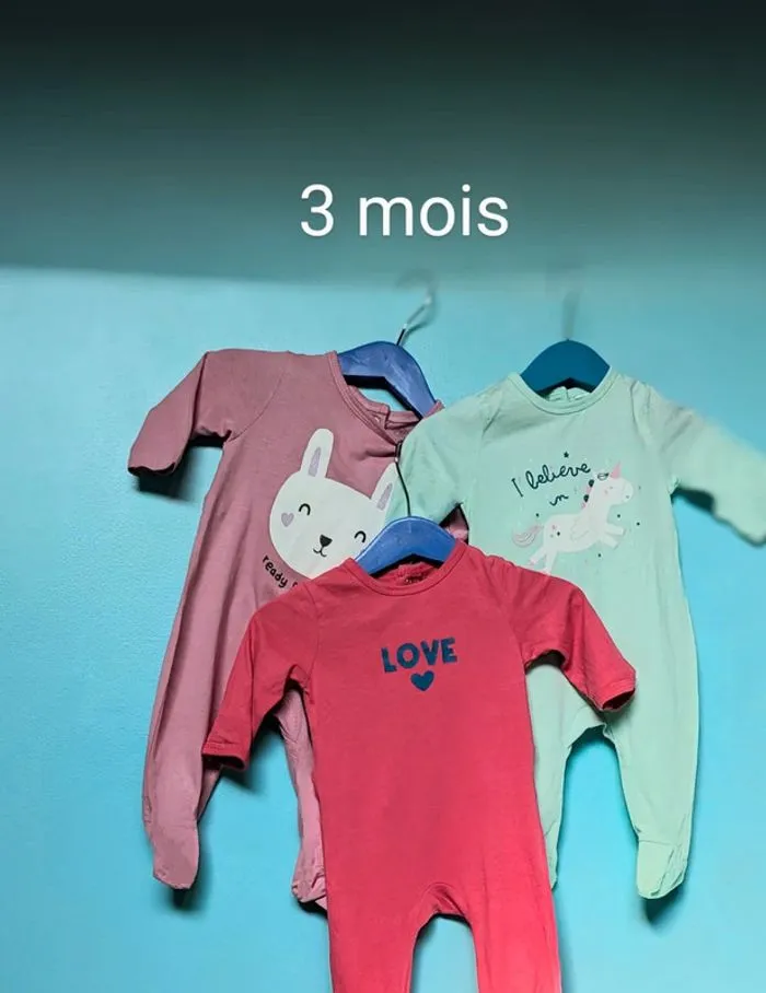 Lot de 3 pyjamas grenouillères - Dive - 3 mois  | Beebs