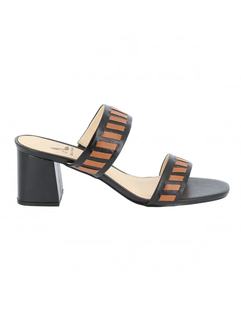 mules en cuir talons blocs cuir noir et marron 07 cm