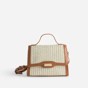 Petit sac à main beige et camel en paille - Sacs à main Maroquinerie | ERAM