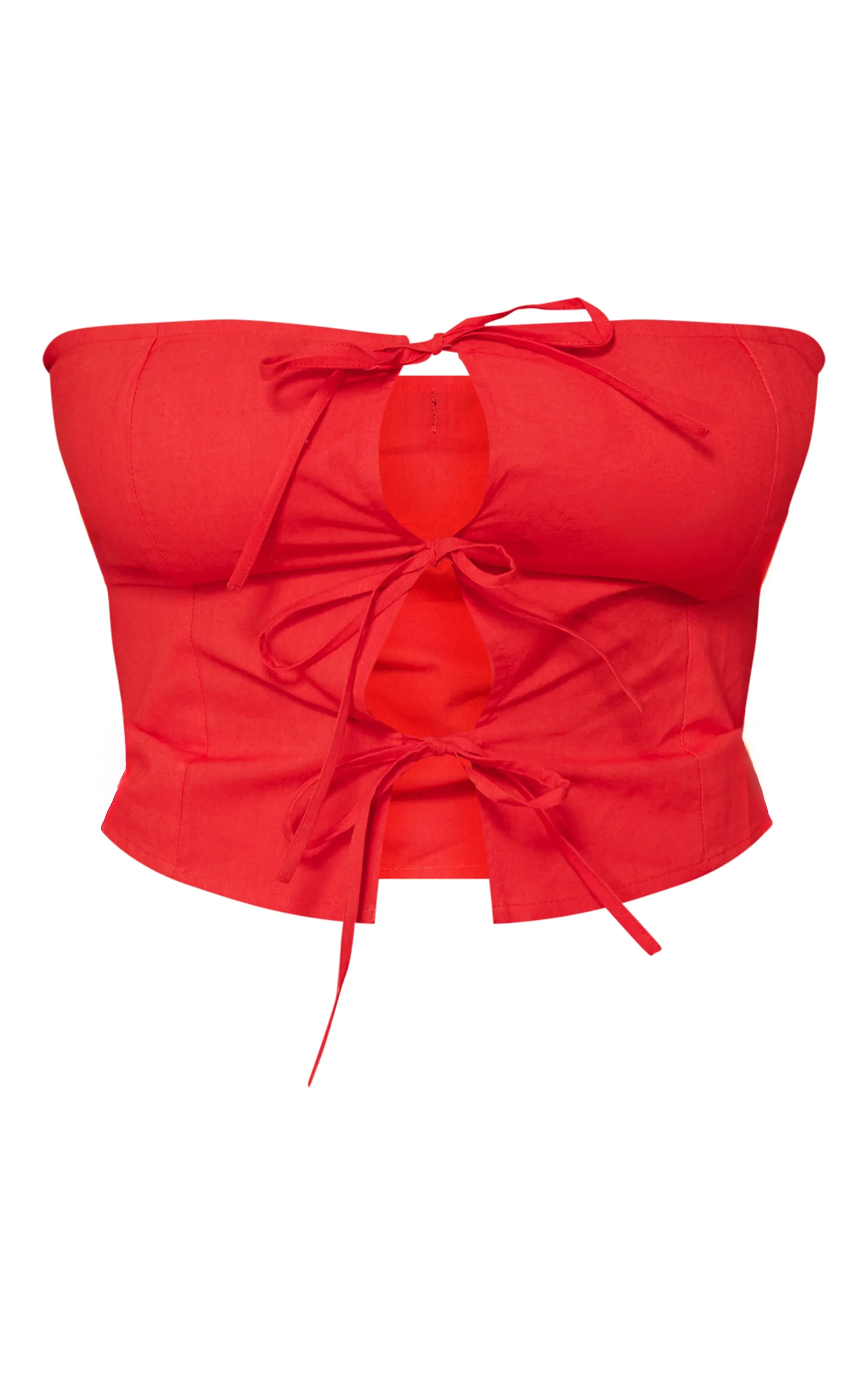 Plus top bustier rouge en popeline noué à l'avant