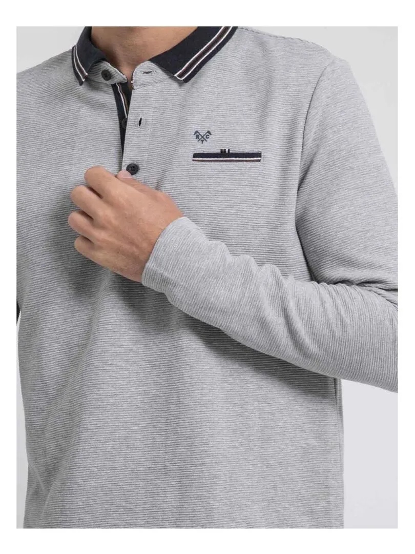 Polo manches longues pur coton POMEDUSE - Gris