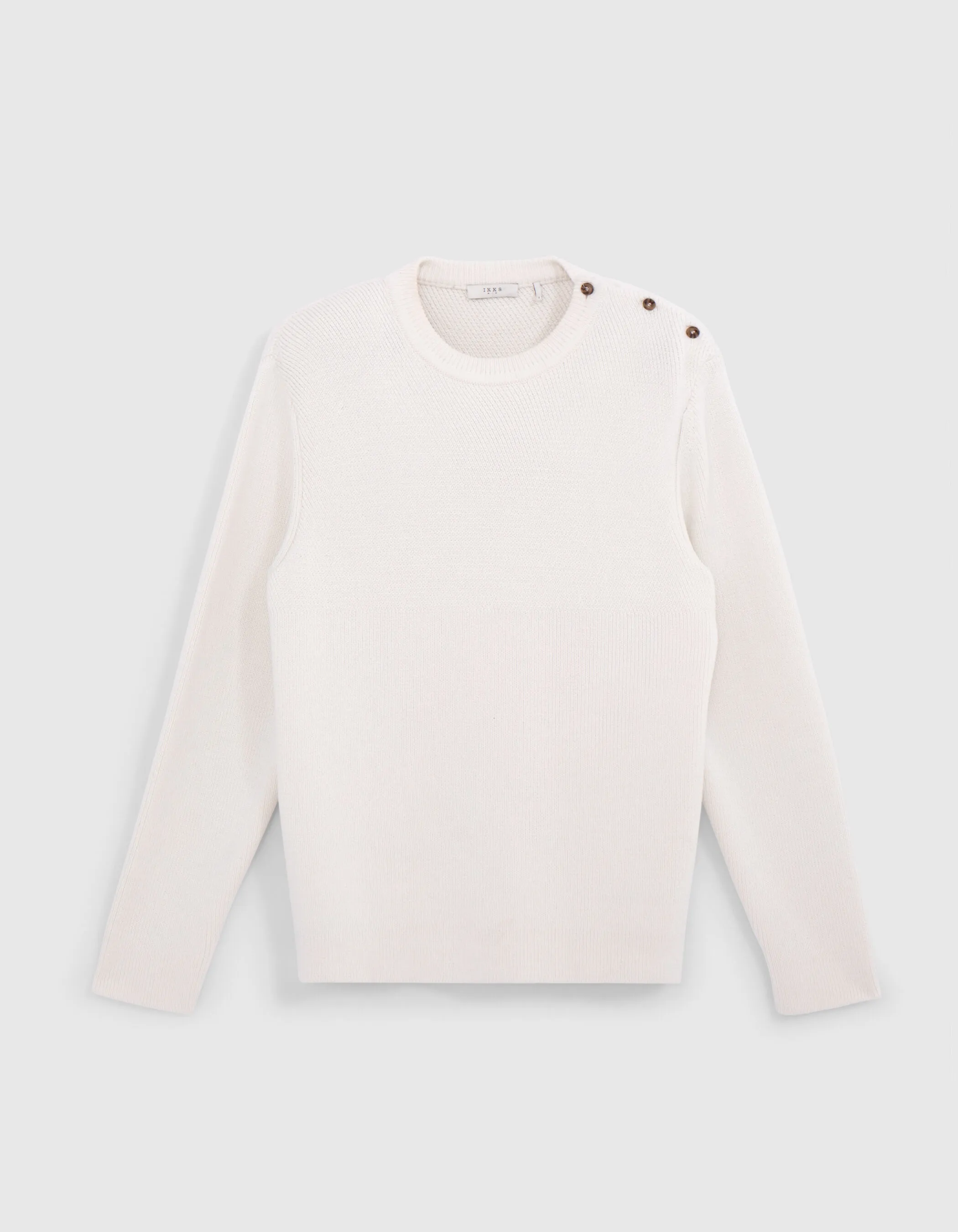 Pull blanc cassé tricot boutons épaule Homme