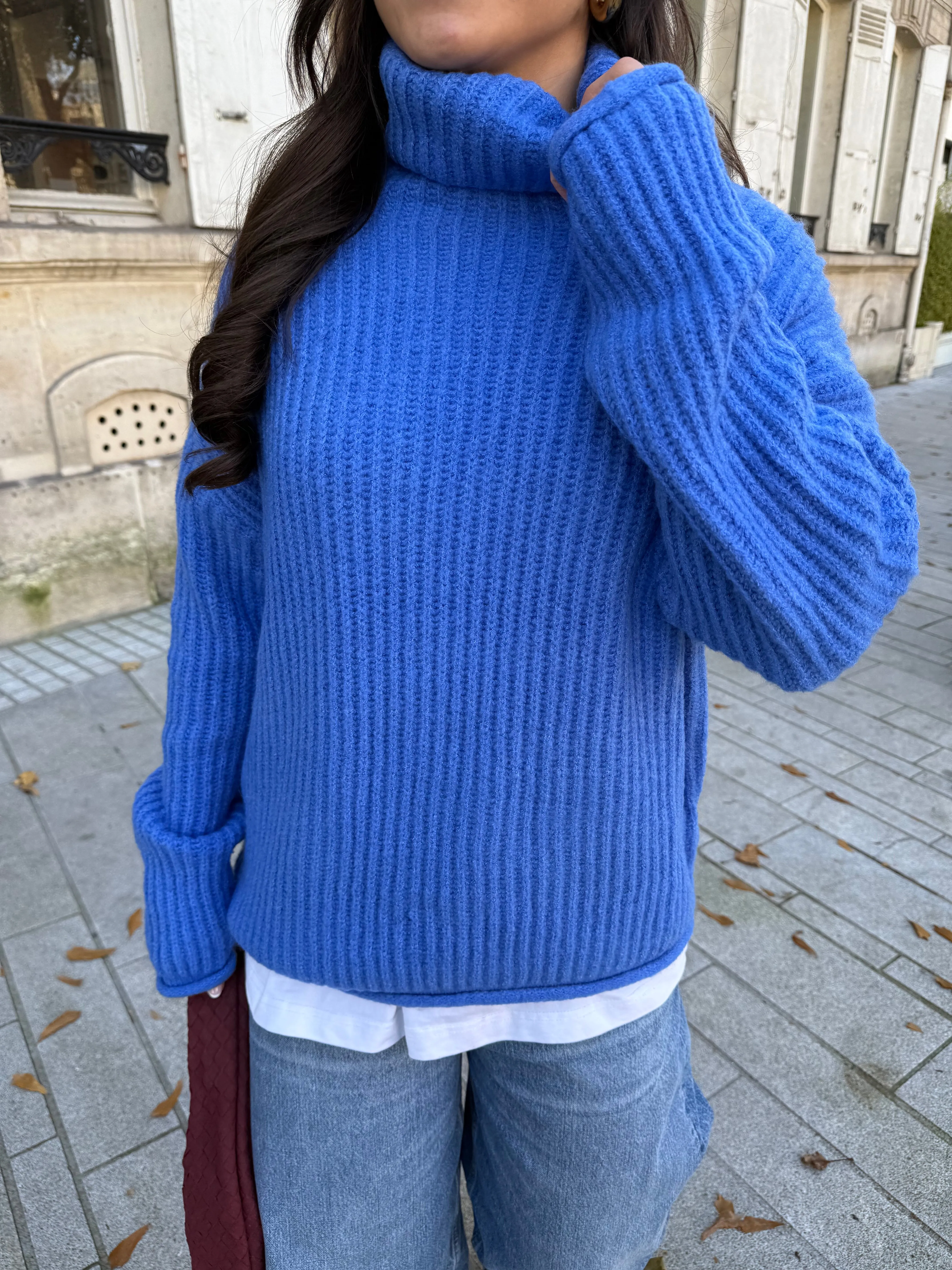 Pull col roulé bleu electique (74136)