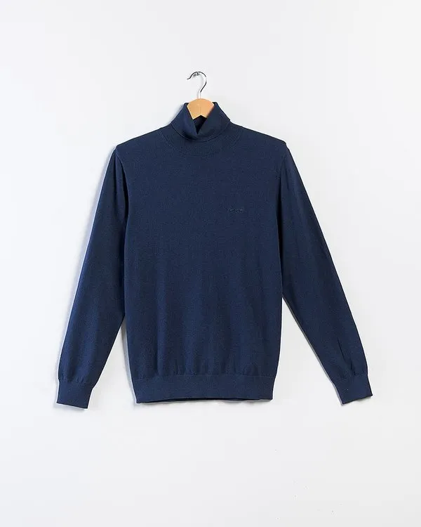 Pull col roulé bleu marine 