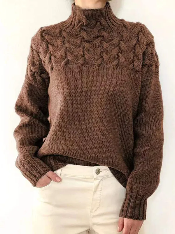 Pull col roulé décontracté femme, manches longues et couleur unie, idéal pour l’automne et l’hiver