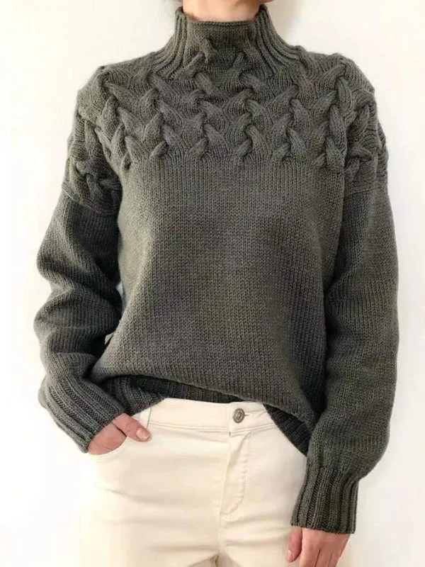 Pull col roulé décontracté femme, manches longues et couleur unie, idéal pour l’automne et l’hiver