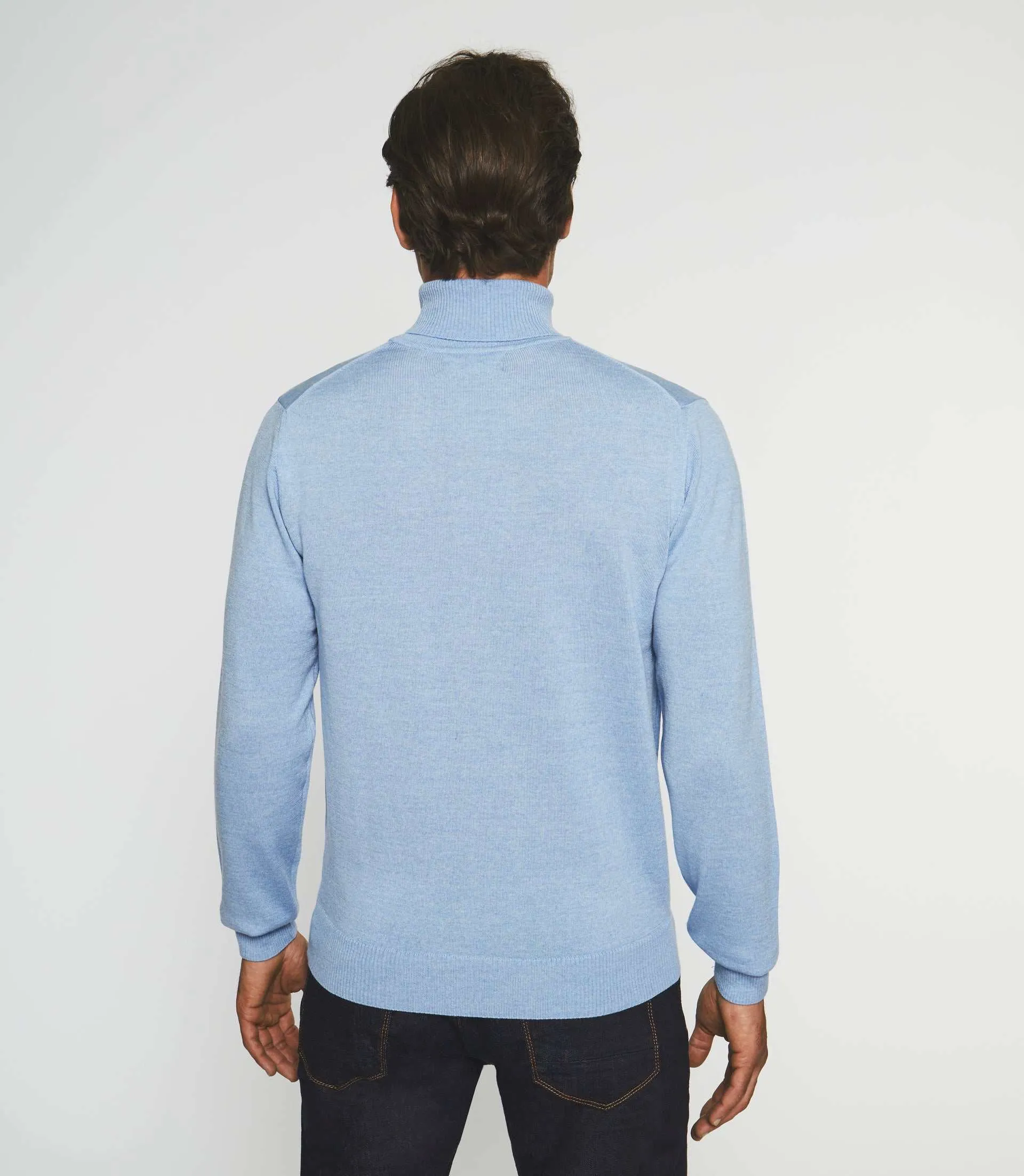 Pull col roulé en laine mérinos bleu ciel BRUNO