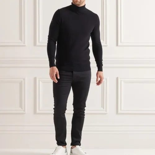 Pull col roulé Superdry homme en laine d'agneau noire