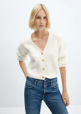 Pulls Et Cardigans | Femme MANGO Cardigan Côtelé Boutons Blanc Cassé