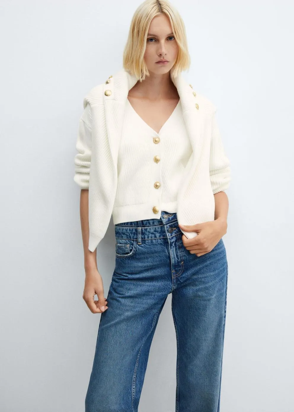 Pulls Et Cardigans | Femme MANGO Cardigan Côtelé Boutons Blanc Cassé