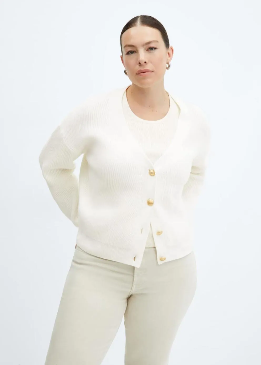 Pulls Et Cardigans | Femme MANGO Cardigan Côtelé Boutons Blanc Cassé