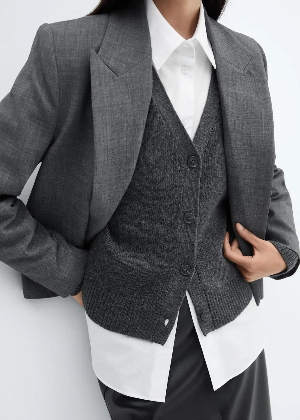 Pulls Et Cardigans | Femme MANGO Cardigan Maille Boutons Gris Anthracite