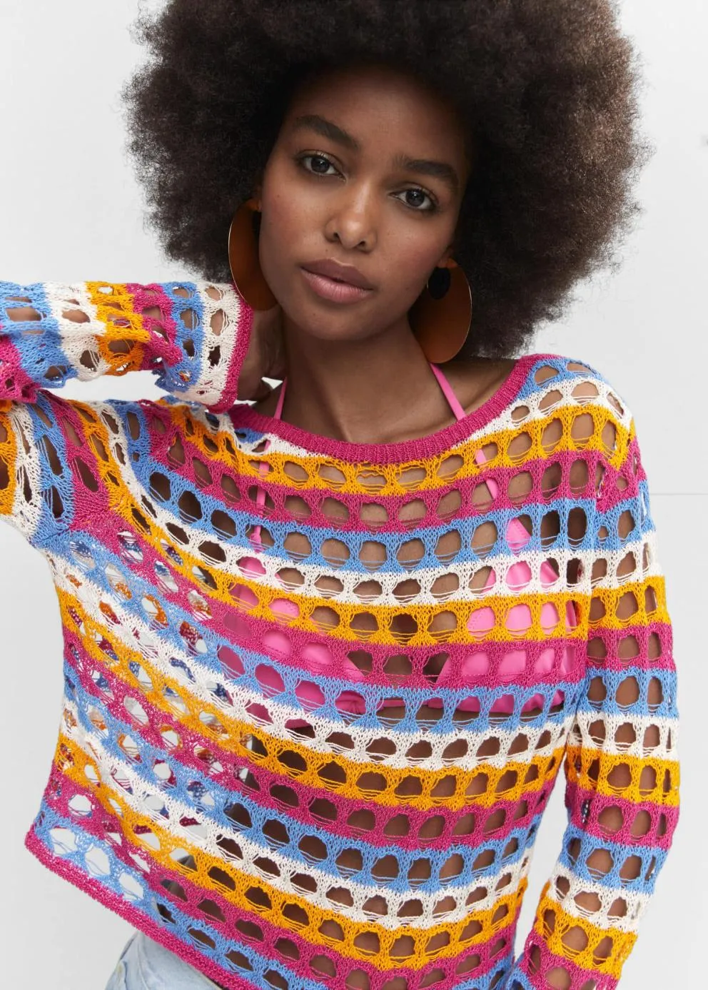 Pulls Et Cardigans | Femme MANGO Pull-over Crochet Multicolore Orange Pastel