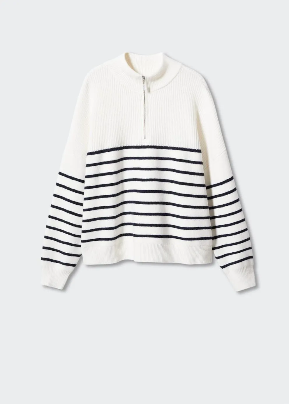 Pulls Et Cardigans | Femme MANGO Pull-over Zippé Rayures Bleu Marine Foncé