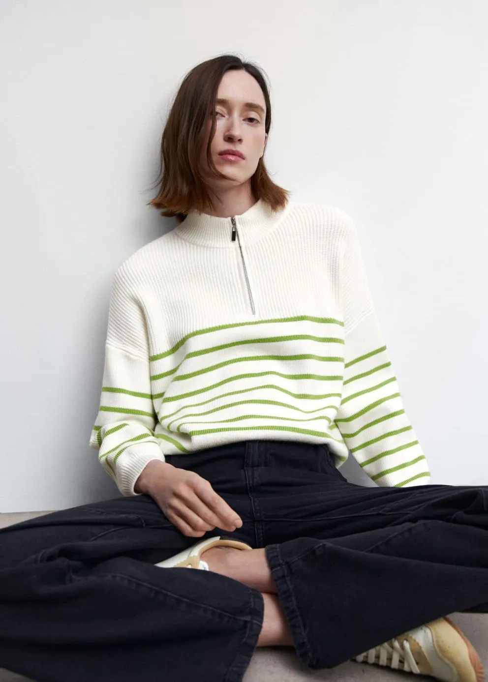 Pulls Et Cardigans | Femme MANGO Pull-over Zippé Rayures Vert