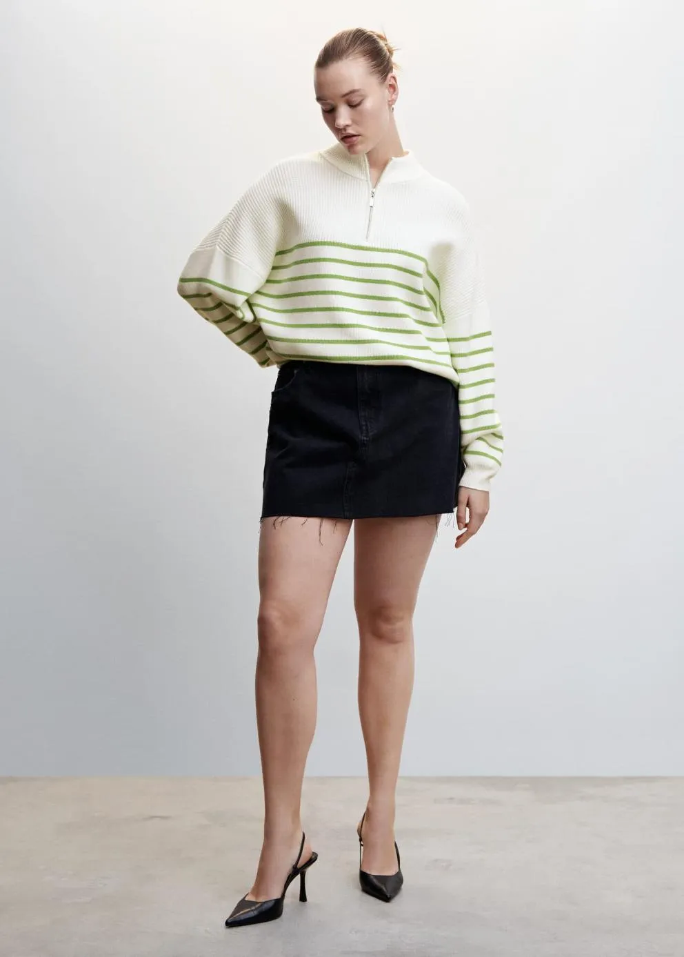 Pulls Et Cardigans | Femme MANGO Pull-over Zippé Rayures Vert