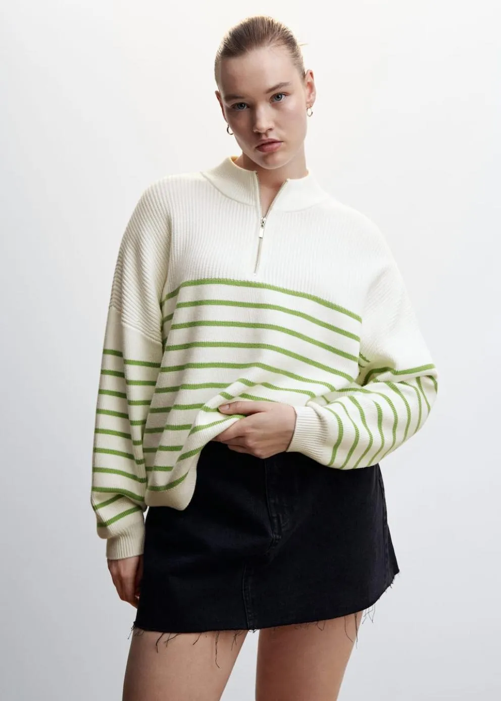 Pulls Et Cardigans | Femme MANGO Pull-over Zippé Rayures Vert