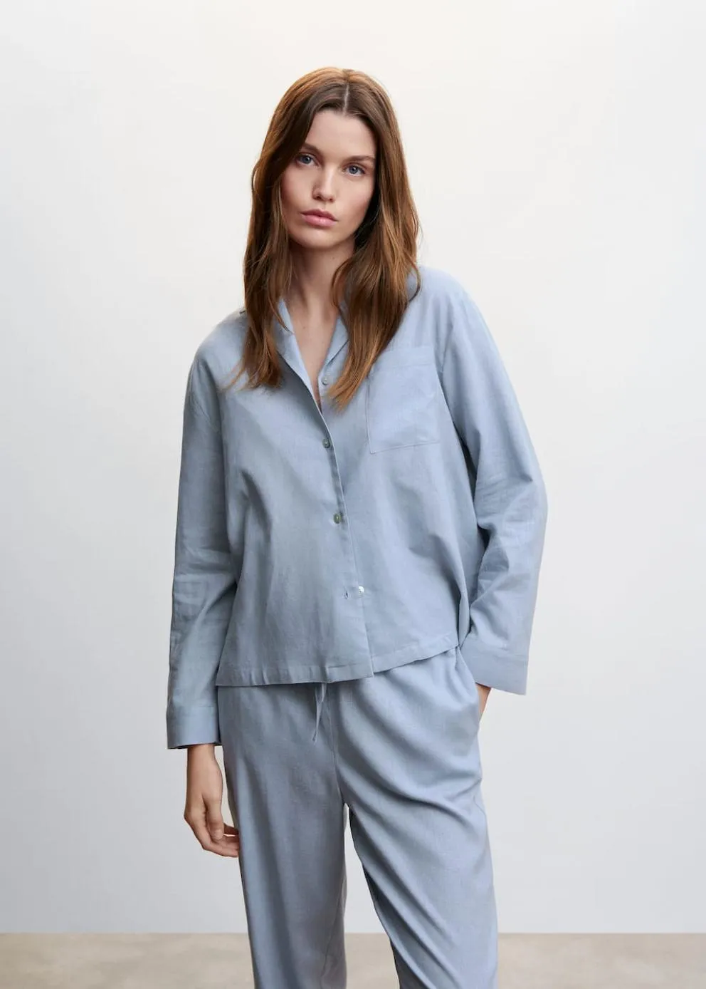 Pyjamas | Femme MANGO Chemise Pyjama Lin Bleu