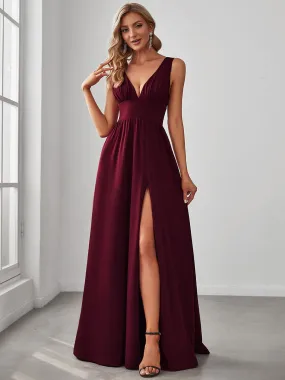 Robe de soirée longue au sol à taille empire et à encolure en V