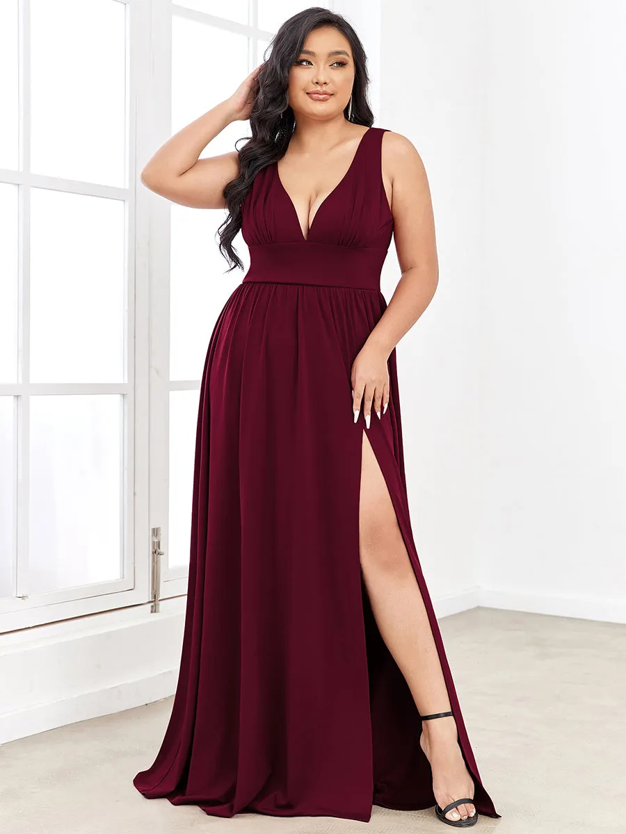 Robe de soirée longue au sol à taille empire et à encolure en V