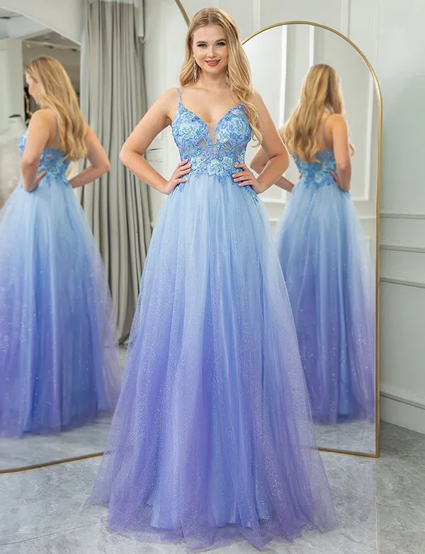 Robe de soirée longue en tulle avec applications