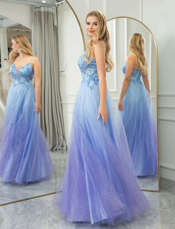 Robe de soirée longue en tulle avec applications