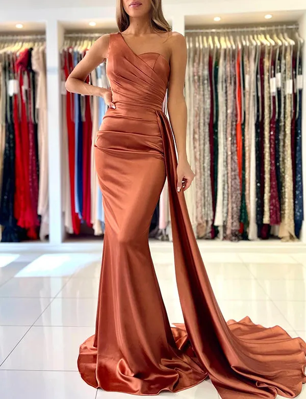 Robe de Soirée Sirène en Satin à Une Épaule