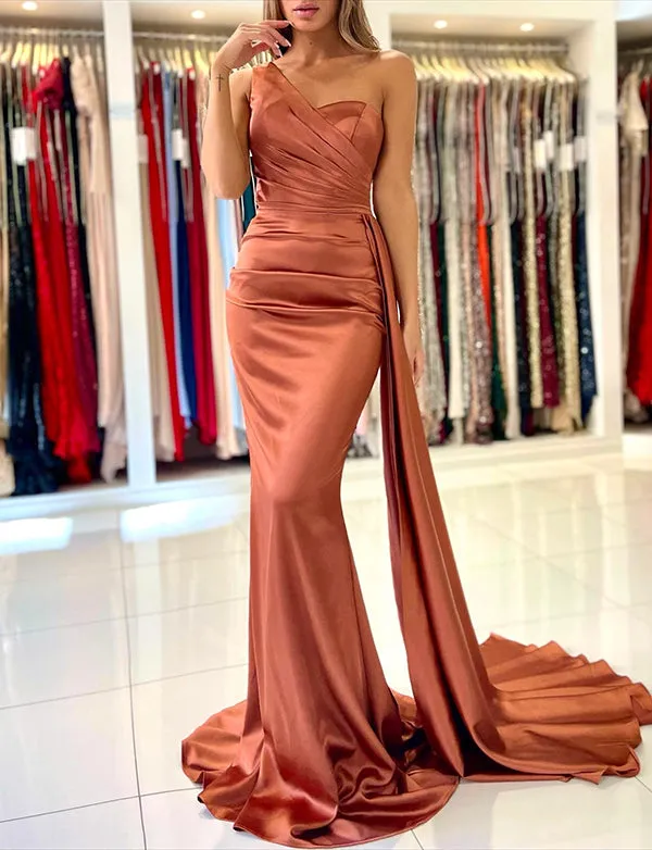 Robe de Soirée Sirène en Satin à Une Épaule