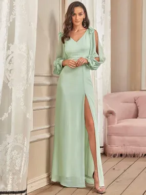 Robe invitée mariage à manches fendues et dos nu