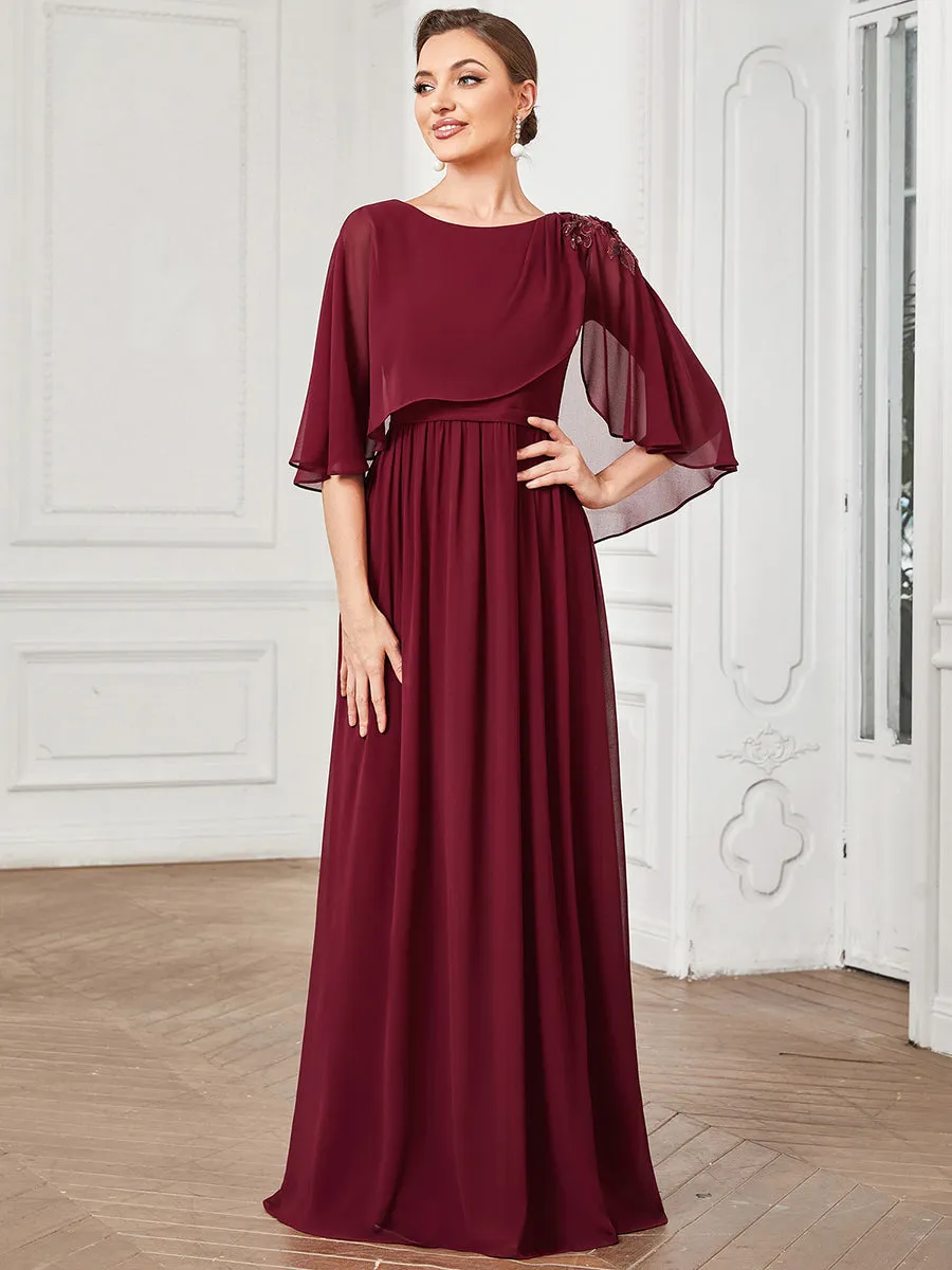 Robe Mère De La Mariée Musseline Manches Cloche Maxi