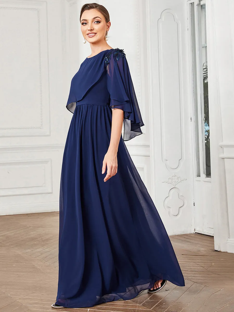 Robe Mère De La Mariée Musseline Manches Cloche Maxi