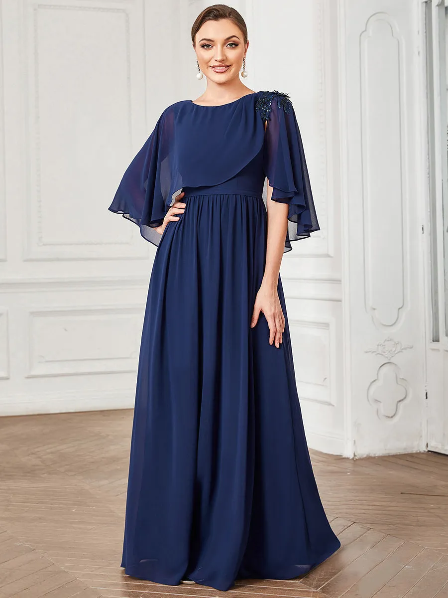 Robe Mère De La Mariée Musseline Manches Cloche Maxi