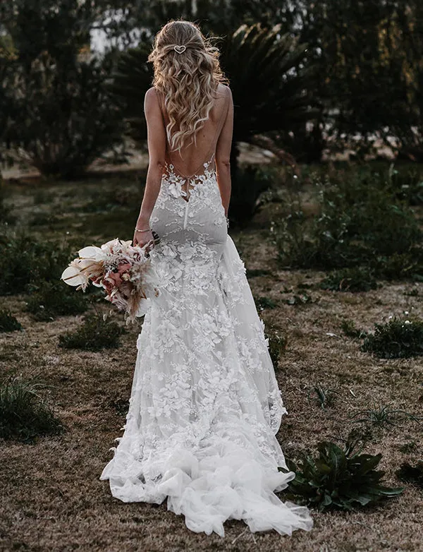 Robes de mariée sirène avec fleurs en 3D