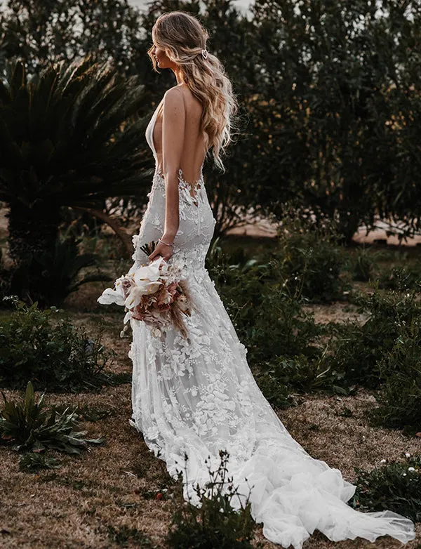 Robes de mariée sirène avec fleurs en 3D