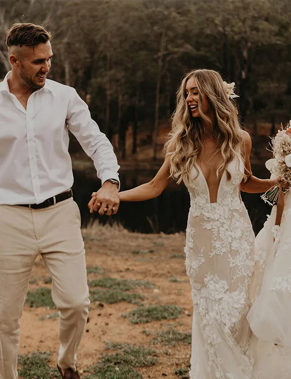 Robes de mariée sirène avec fleurs en 3D