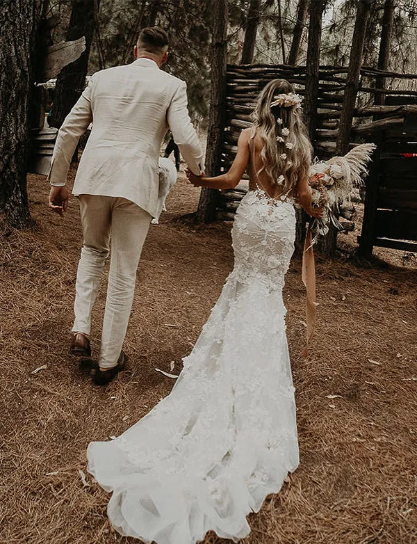 Robes de mariée sirène avec fleurs en 3D