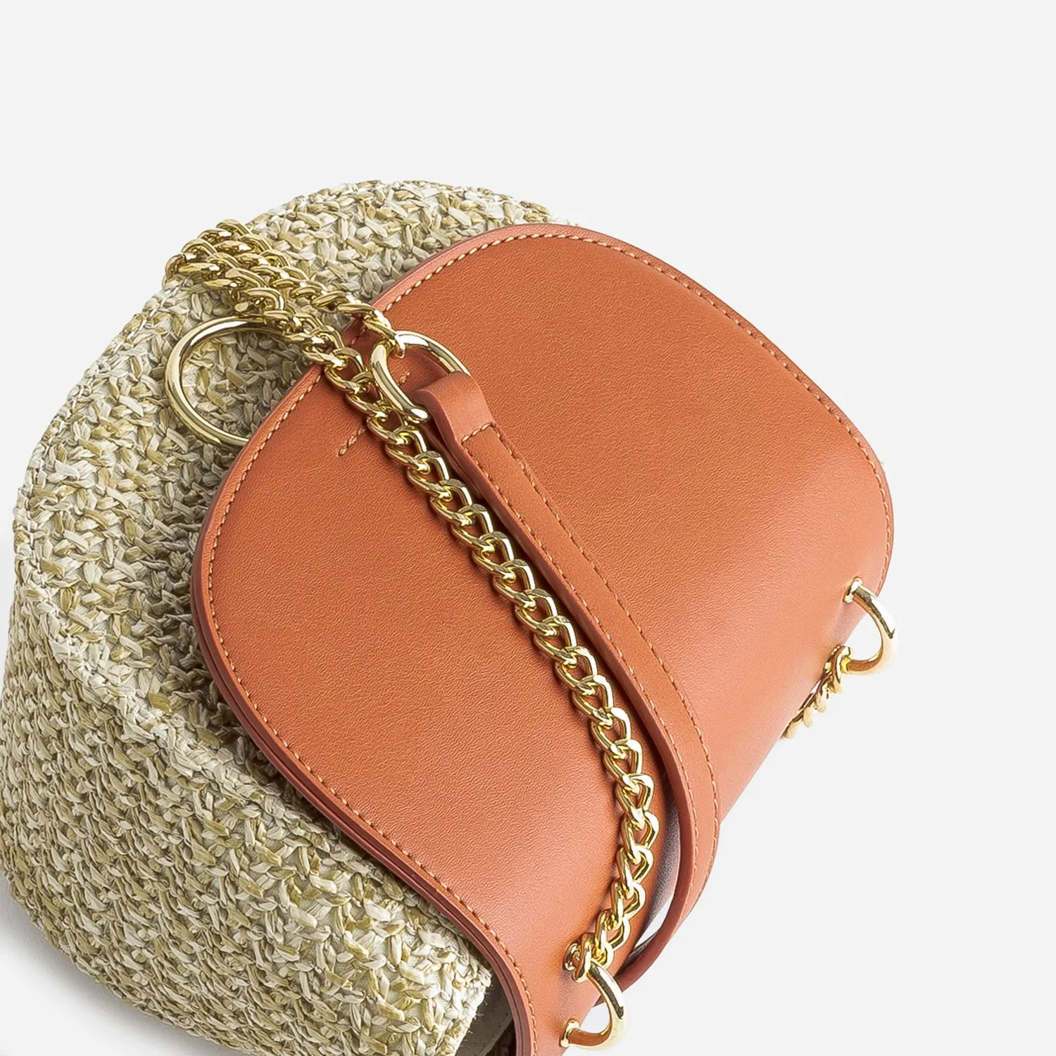 Sac bandoulière marron clair et beige tressé - Sacs à main Maroquinerie | ERAM