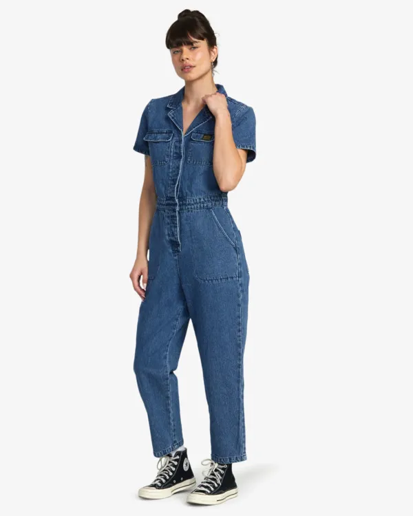 Side-Shore - recession denim jumpsuit rvca - women pantalons / salopettes - side-shore