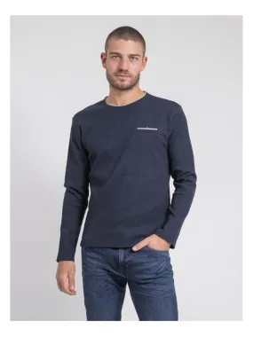 T-shirt manches longues col rond texturé JOVICTOR - Bleu marine