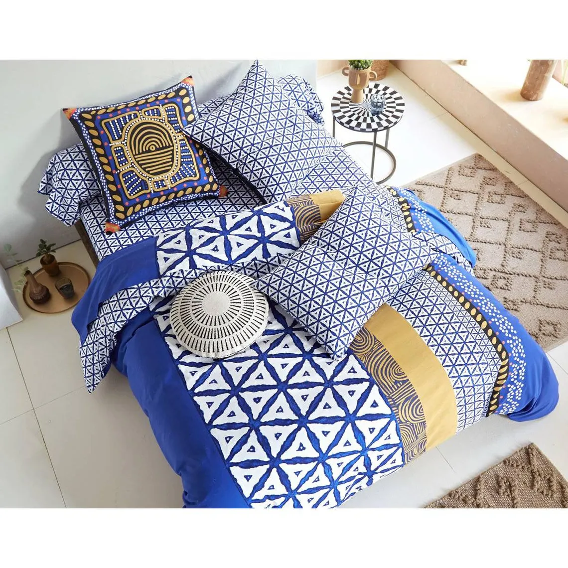 Taie de traversin  GAOUNDE bleu brut en coton  | 3 Suisses