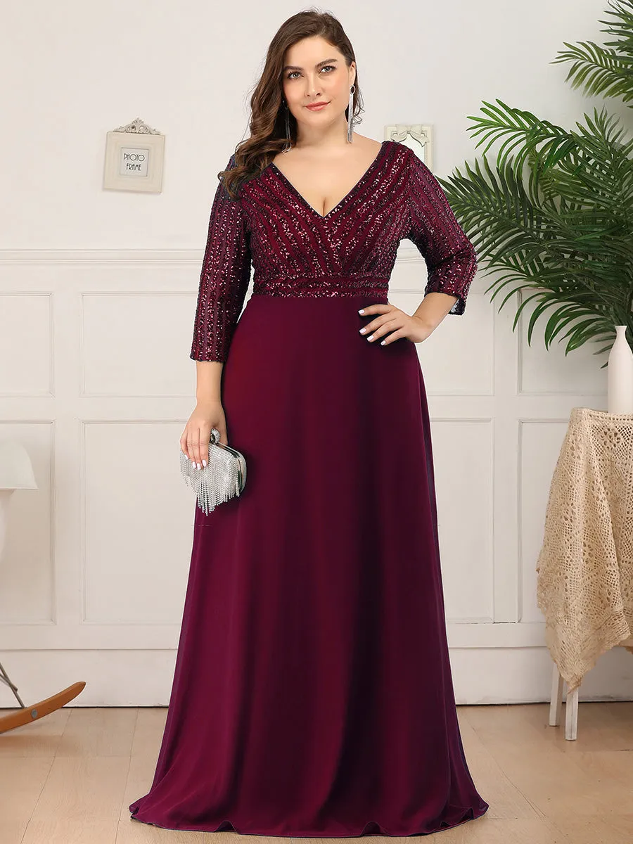 Taille personnalisée Robe de Soirée Longue Col en V et Paillettes