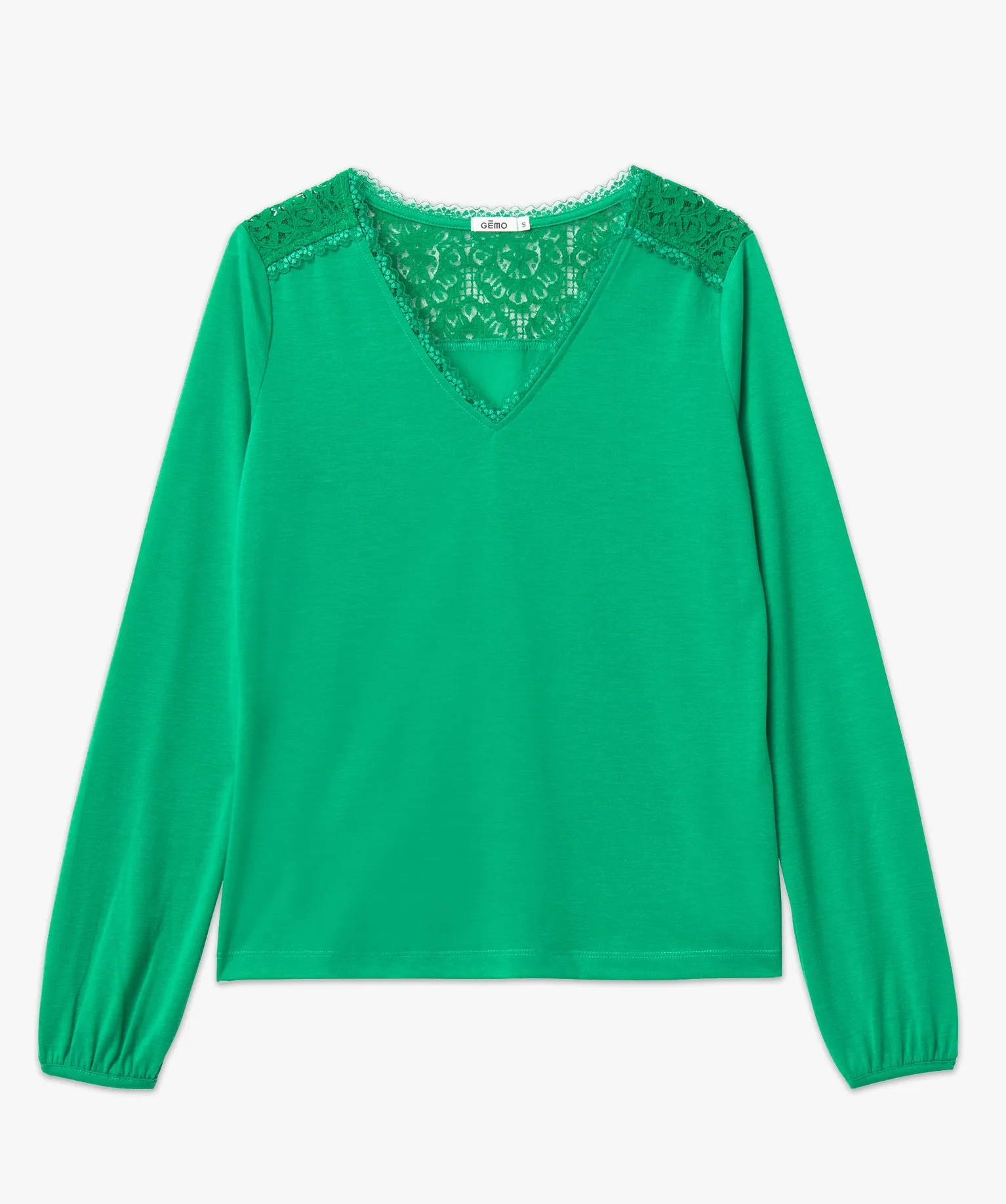 tee-shirt a manches longues avec details dentelle femme vert t-shirts manches longues