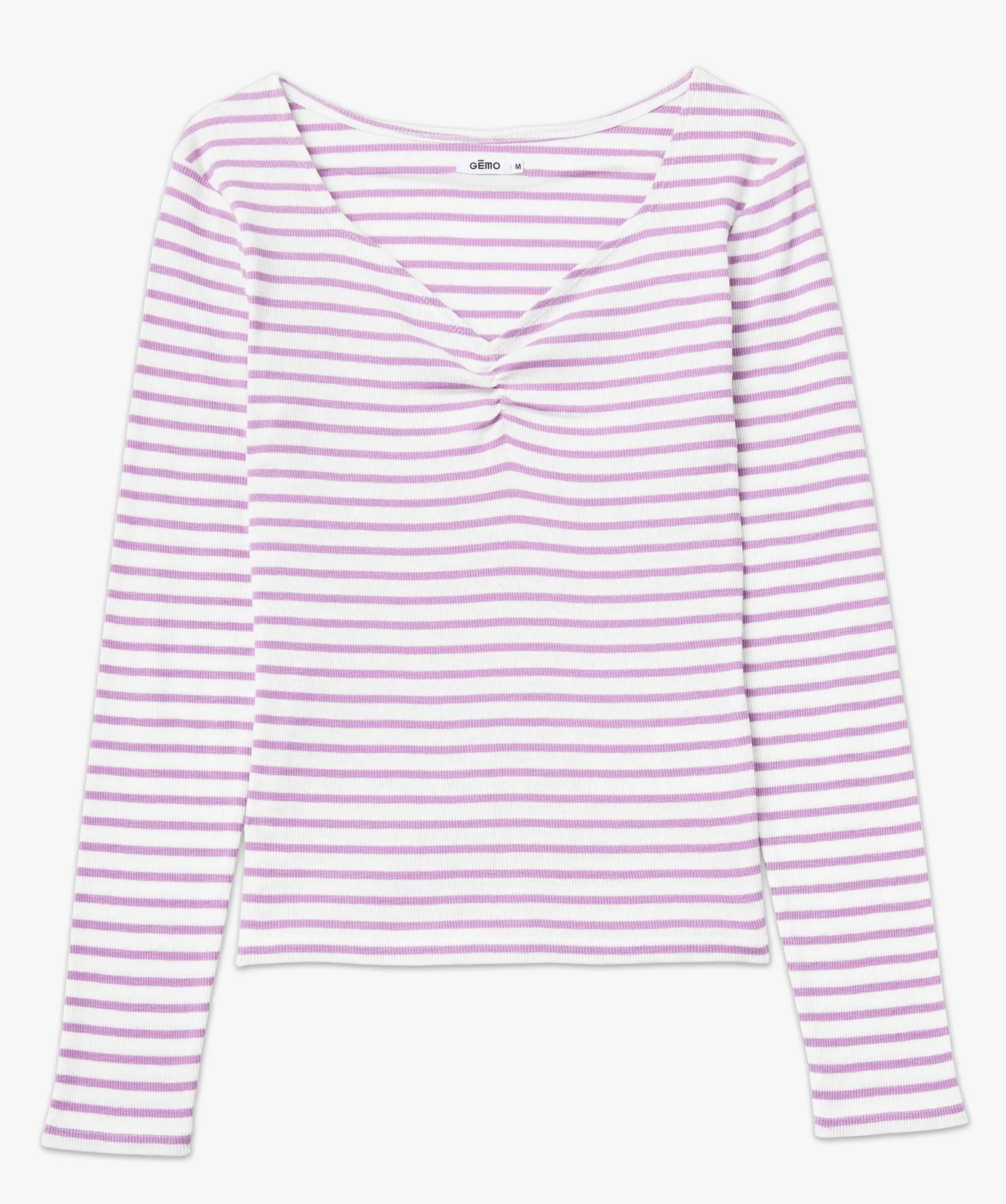 tee-shirt raye a manches longues et col v femme violet t-shirts manches longues