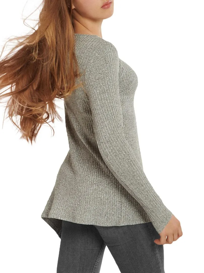 Top asymétrique manches longues Cosy - Gris