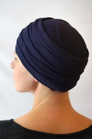 Turban plissé pour chimiothérapie - Bleu marine