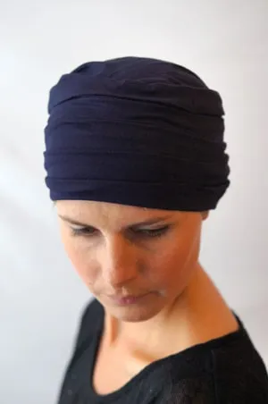 Turban plissé pour chimiothérapie - Bleu marine