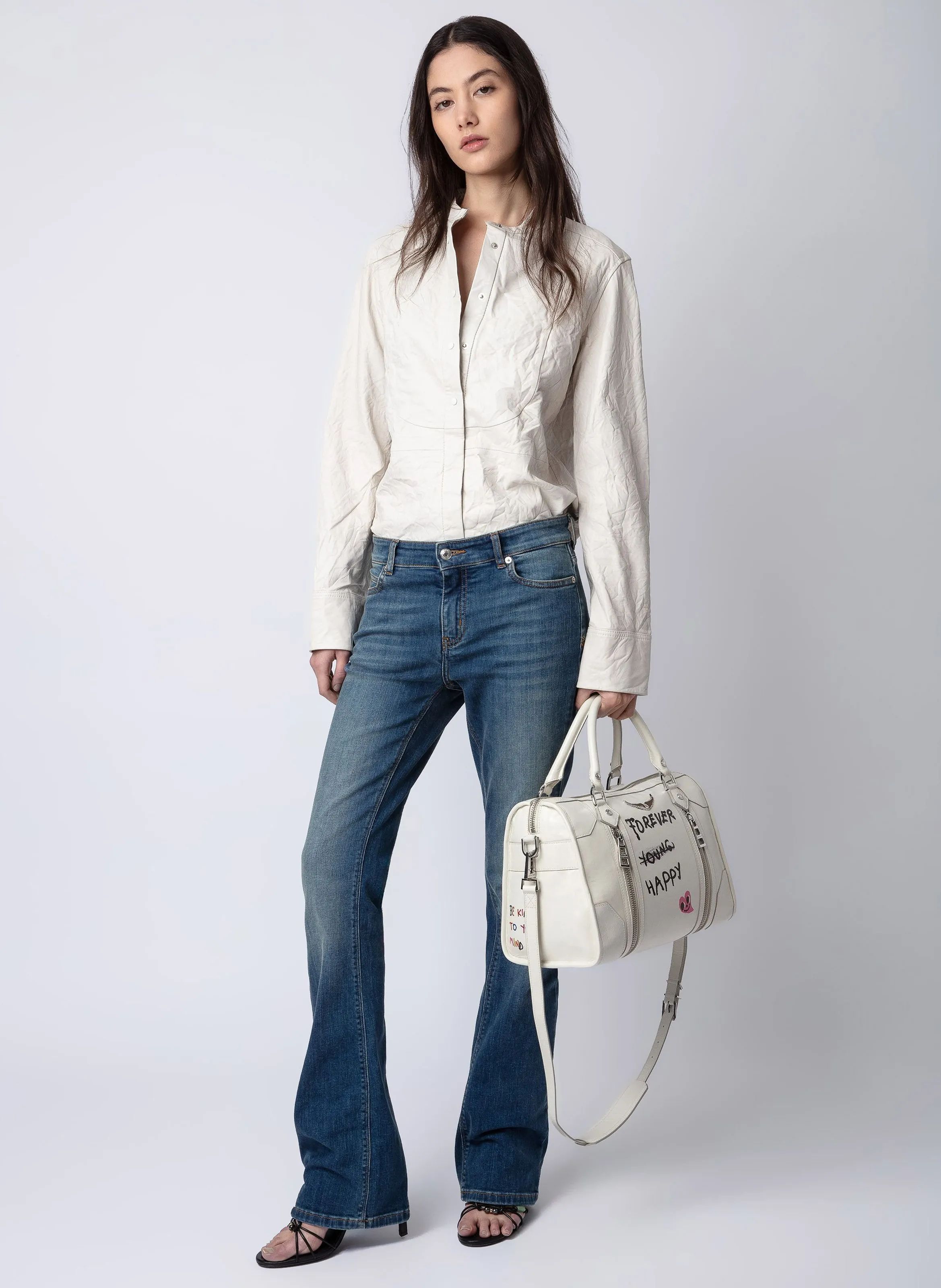 ZADIG&VOLTAIRE  Chemise droite col rond en cuir chic - Blanc